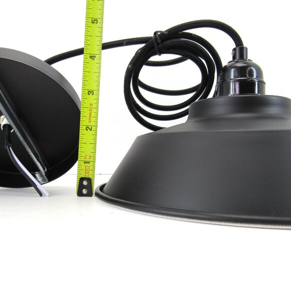 Light Pendant Black Matte Metal Light Cover Retro Style Ceiling Mount 9" Across - Picture 5 of 8